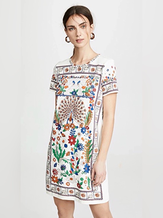 Tory Burch Dresses & Skirts - Tory Burch Kerry Printed T-Shirt Dress Women's XS Peacock floral Pima Cotton